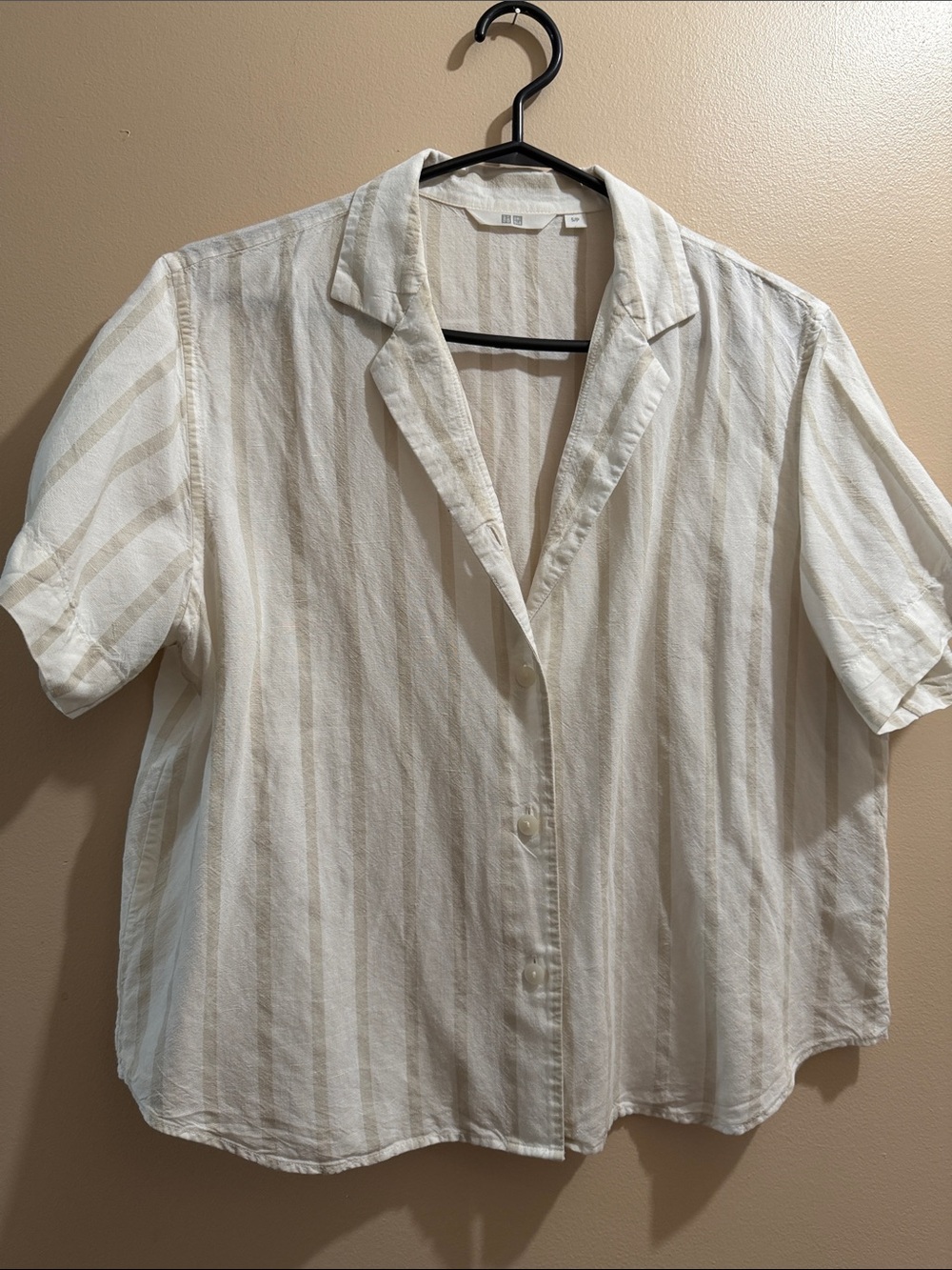Uniqlo Cream and White Striped Button-Down Women's Top
